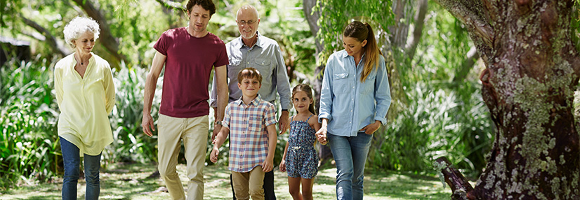 Family walking in the park together