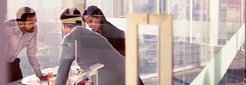 Business person talking to advisers in planning meeting