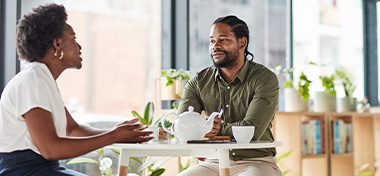 Woman business owner discussing selling her business