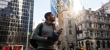 Male walking to work in London