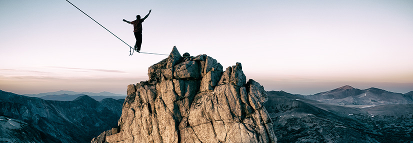 Slackline high in the mountains