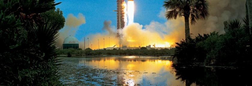 View of the launch of a space rocket