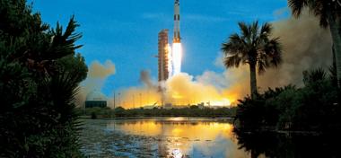 View of the launch of a space rocket