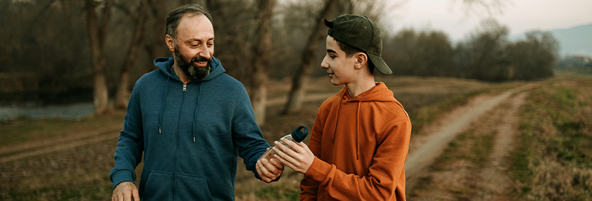 Father and son talking about money