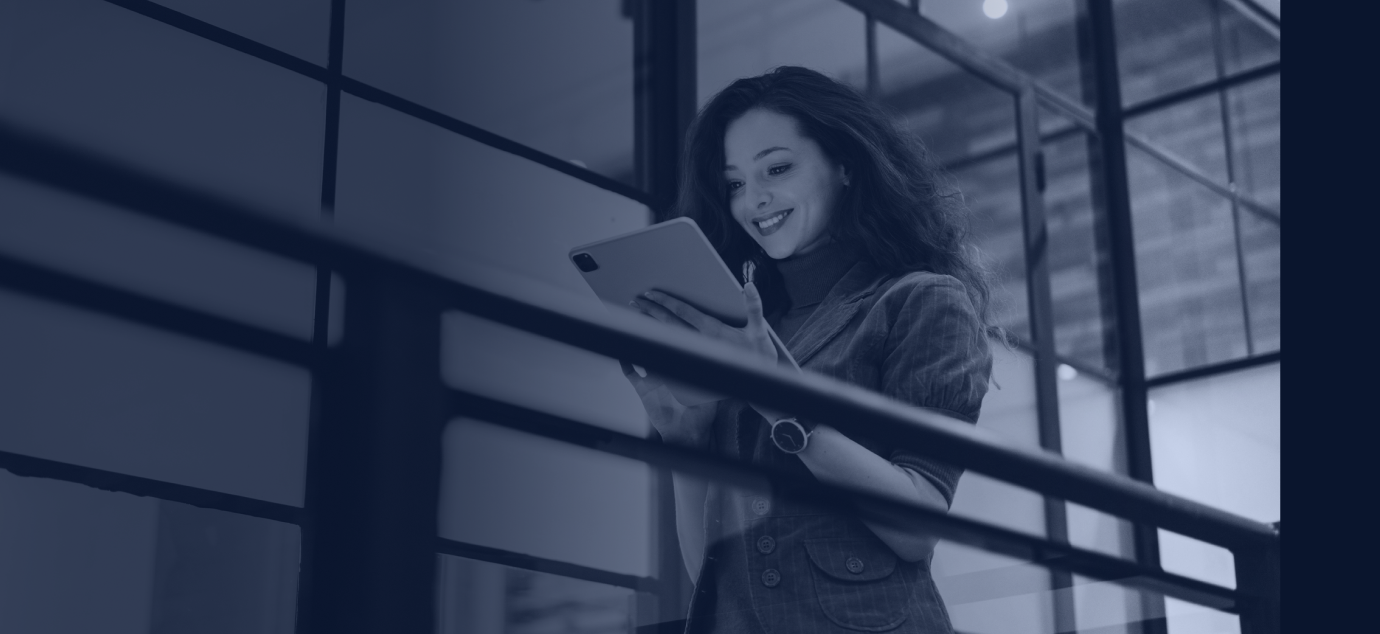 woman reading tablet